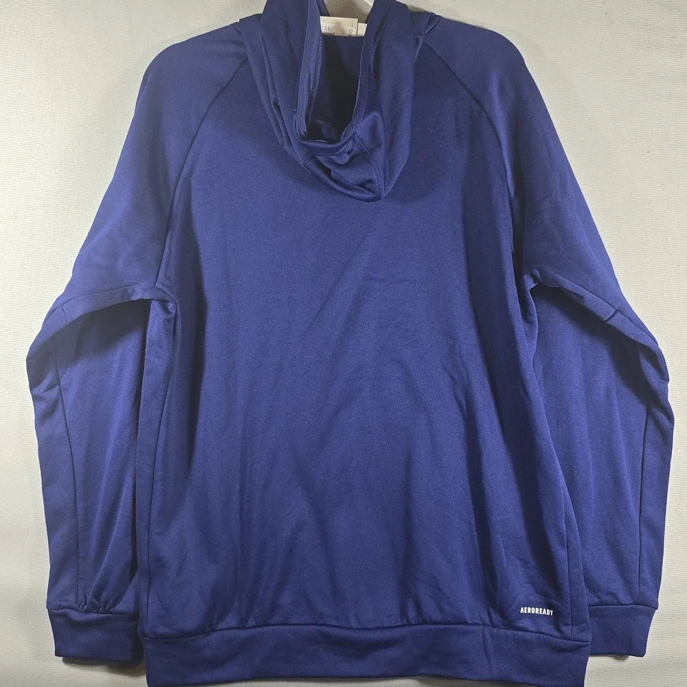 NEW Adidas Hoodie Mens Large Blue Pullover Game and Go Logo Aeroready Sweatshirt